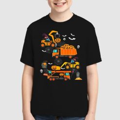 Construction Vehicle Halloween Crane Truck Pumpkin Boys Shirt