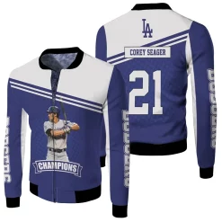 Corey Seager 5 Los Angeles Dodgers Fleece Bomber Jacket