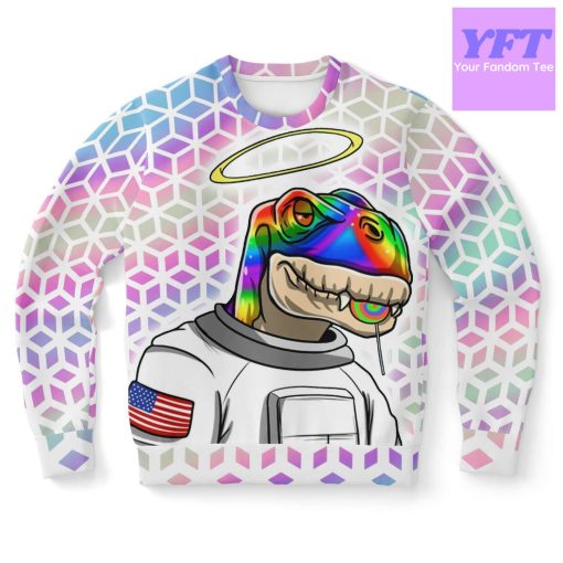 Cosmic Dino Holographic Psychedelic 3d Ugly Christmas Sweater