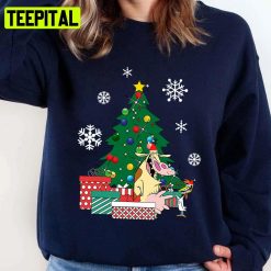 Cow And Chicken Around The Christmas Tree Unisex Sweatshirt