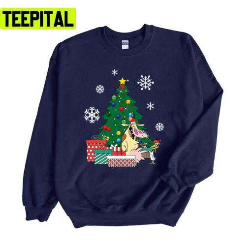 Cow And Chicken Around The Christmas Tree Unisex Sweatshirt