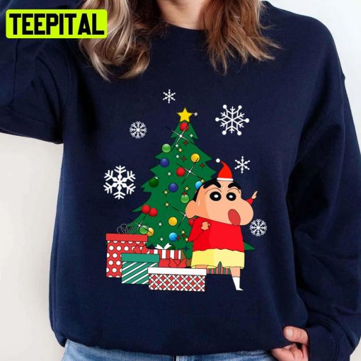 Crayon Shin Chan Around The Christmas Tree Design Unisex Sweatshirt