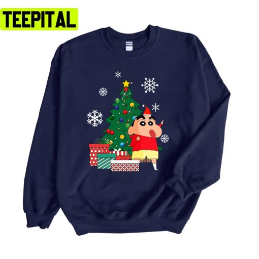 Crayon Shin Chan Around The Christmas Tree Design Unisex Sweatshirt