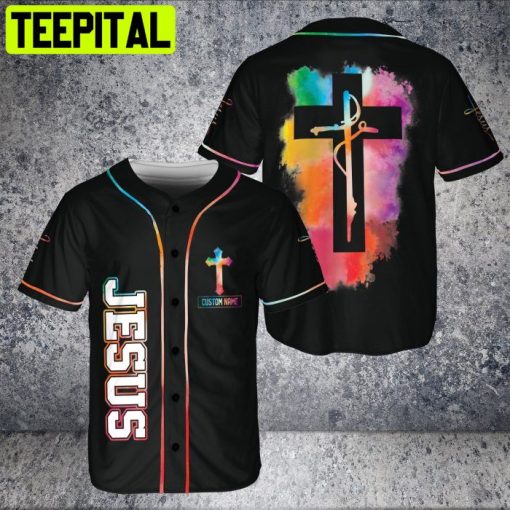 Custom Name God Tree Cross  Jesus Colorful 3D BaseBall Jersey