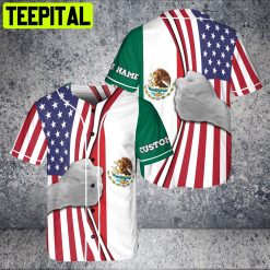 Custom Name Hande and Mexico Flag Eargle Logo AOP Baseball Jersey