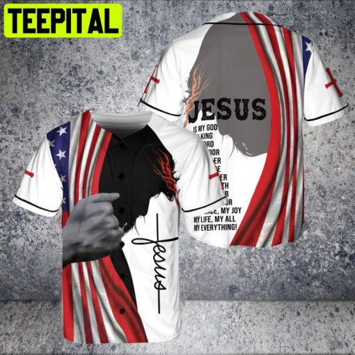 Custom Name Jesus Is My God My Savior Hands American Flag Christian 3D BaseBall Jersey