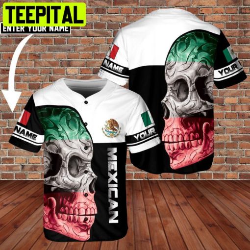 Custom Name Love Mexico Skull And Eagle Logo AOP Baseball Jersey