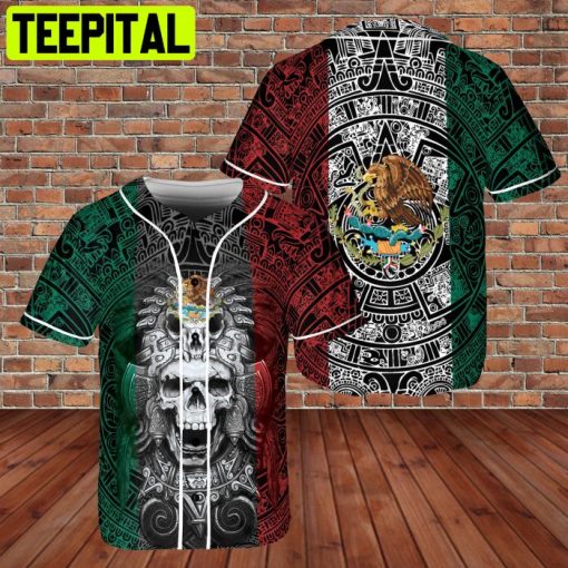 Custom Name Mexico Aztec Warrior Skull Flag AOP Baseball Jersey