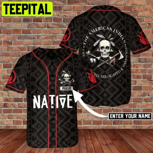 Custom Name Native Amercia Indianl Skull  3D BaseBall Jersey Dask Style