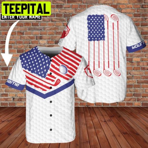 Custom Name Playing Golf United States US Flag 3D BaseBall Jersey