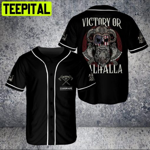 Custom Name Skull AMERICAN Viking Victory Or Valhalla USA Flag BaseBall jersey