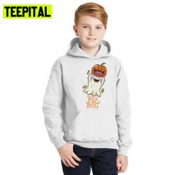 Cute Ghost Playing Pumpkin Trick Or Treat Halloween Illustration Hoodie