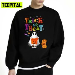 Cute Ghost Trick Or Treat Pumpkin Halloween Illustration Unisex Sweatshirt