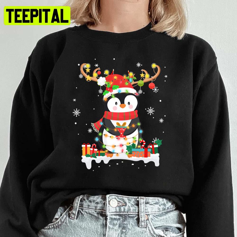 Cute Penguin Reindeer Santa Hat Xmas Christmas Penguin Unisex Sweatshirt
