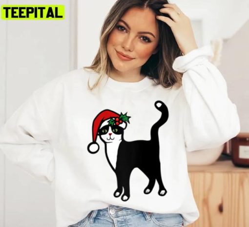 Cute Xmas Tuxedo Black Cat Christmas Unisex Sweatshirt