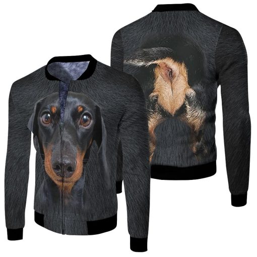 Dachshund Face And Back Cute 3d Jersey Fleece Bomber Jacket