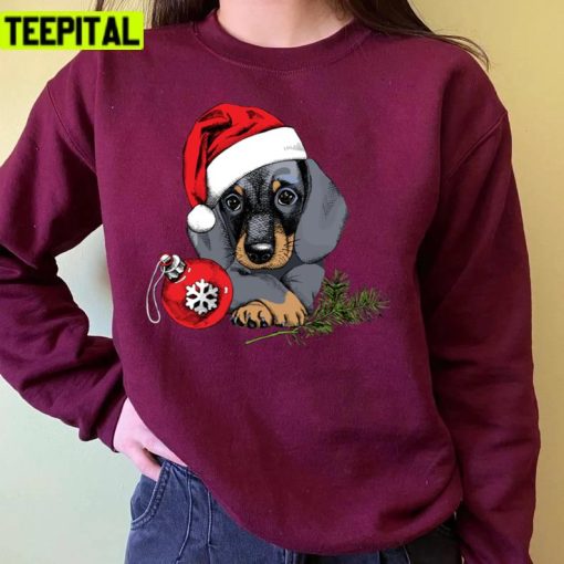 Dachshund Wearing Santa Claus Hat Waiting For Christmas Unisex Sweatshirt