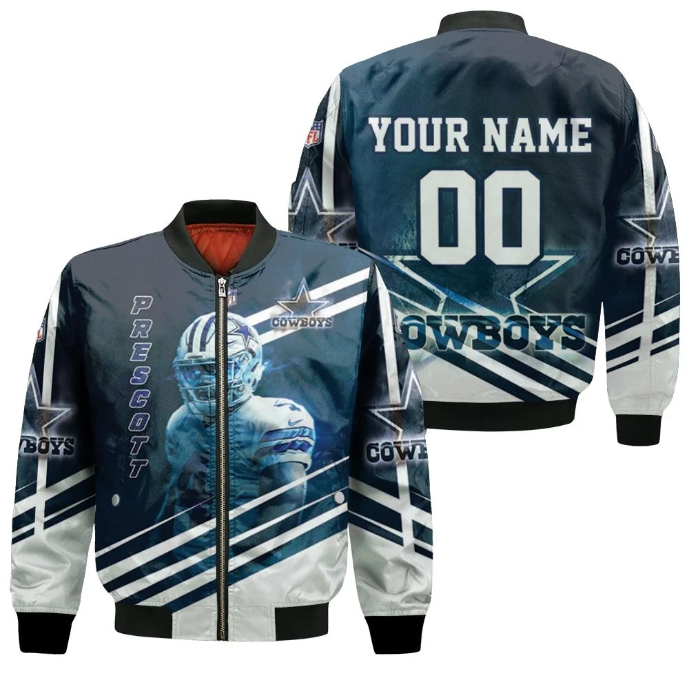 Dak Prescott 4 Dallas Cowboys Black & White 3d Personalized Bomber