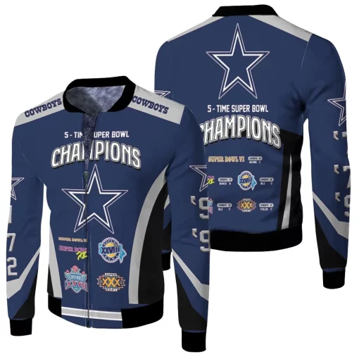 Dallas Cowboys 5 Time Super Bowl Champions Fleece Bomber Jacket