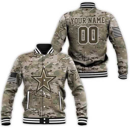 Dallas Cowboys Camouflage Pattern 3d Personalized Baseball Jacket