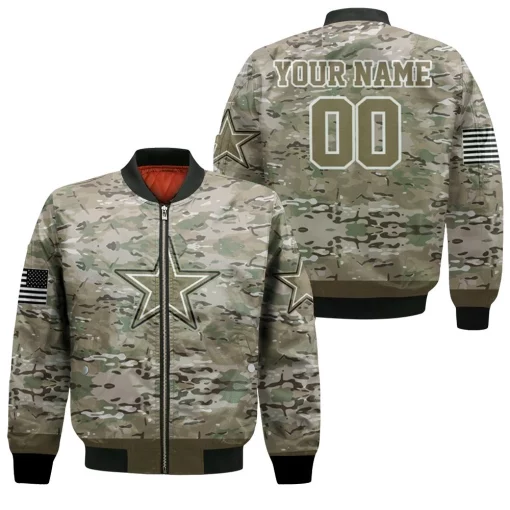 Dallas Cowboys Camourflage Veteran 3d Personalized Bomber Jacket