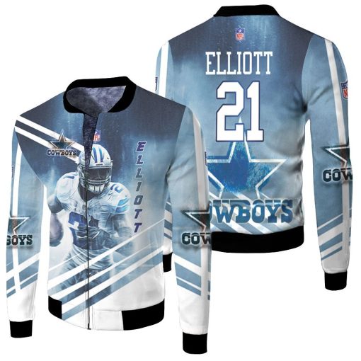 Dallas Cowboys Ezekiel Elliott 21 3d Fleece Bomber Jacket