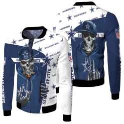 Dallas Cowboys Hip Hop Skull 3d Jersey Fleece Bomber Jacket