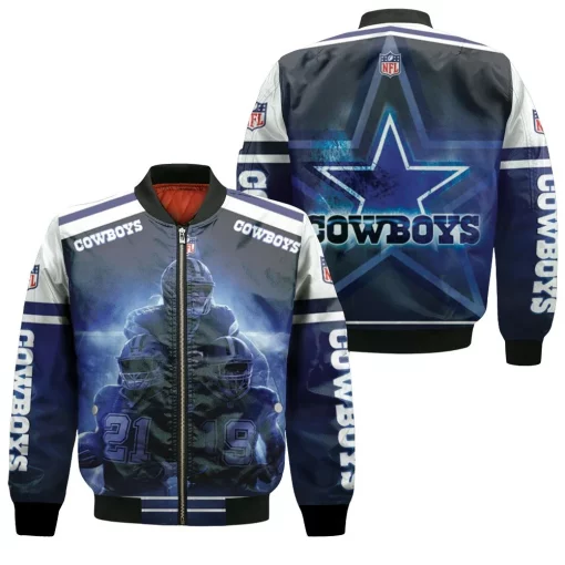 Dallas Cowboys Prescott 4 Cooper 19 Elliott 21 3d Bomber Jacket