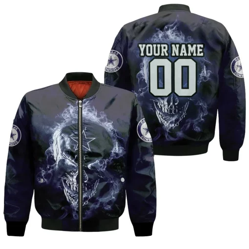 Dallas Cowboys Skull Nfl Fan 3d Personalized Bomber Jacket