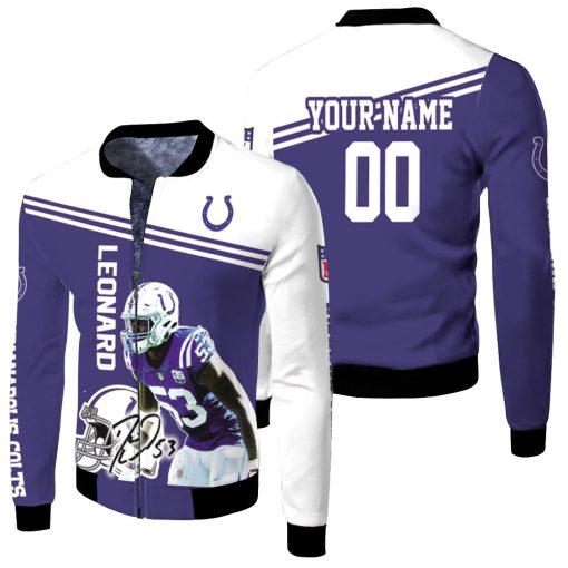 Darius Leonard Colts 3d Personalized Fleece Bomber Jacket