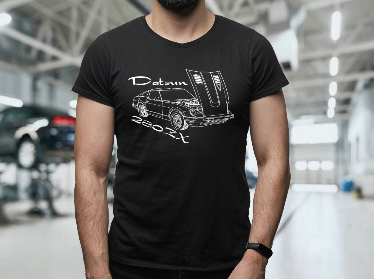 Datsun 280ZX 280 ZX Nissan Z Car Custom Outline Illustration Screen Printed T-Shirt