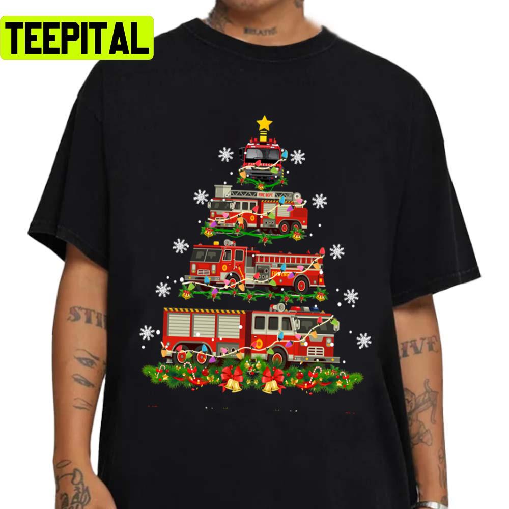 Decor Firefighter Truck Christmas Tree Funny Christmas Unisex Sweatshirt