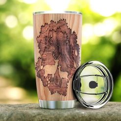 Deer Couple Wood Stainless Steel Cup