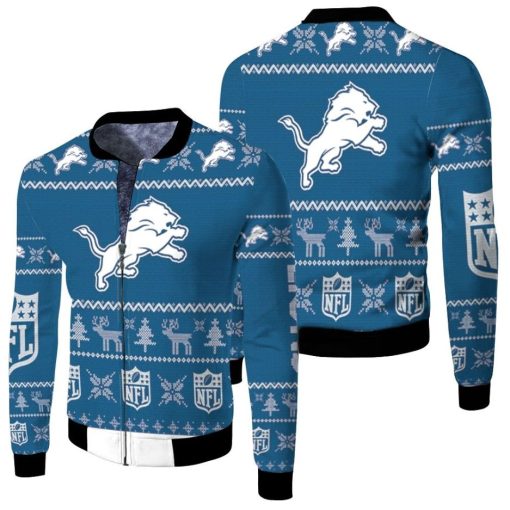 Detroit Lions Ugly Sweatshirt Christmas 3d Fleece Bomber Jacket