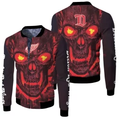 Detroit Red Wings Nhl Fan 3d Skull Demon Jersey Fleece Bomber Jacket