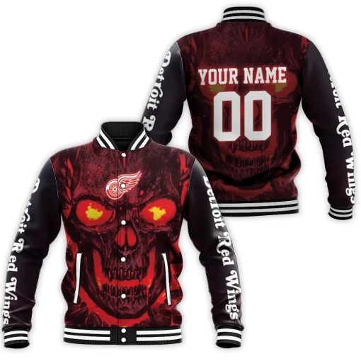 Detroit Red Wings Skull Magma Personalized Baseball Jacket