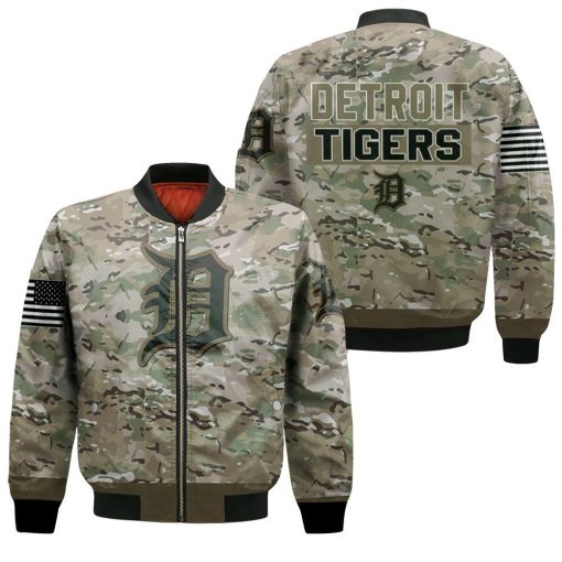 Detroit Tigers Camouflage Veteran 3d Jersey Bomber Jacket