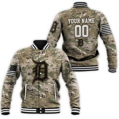 Detroit Tigers Camouflage Veteran 3d Personalized Baseball Jacket