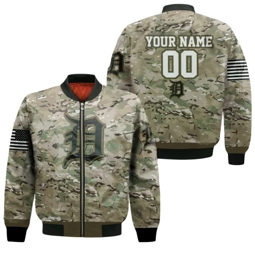 Detroit Tigers Camouflage Veteran 3d Personalized Bomber Jacket