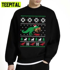 Dinosaur Eating Reindeer Funny Christmas Ugly Unisex Sweatshirt