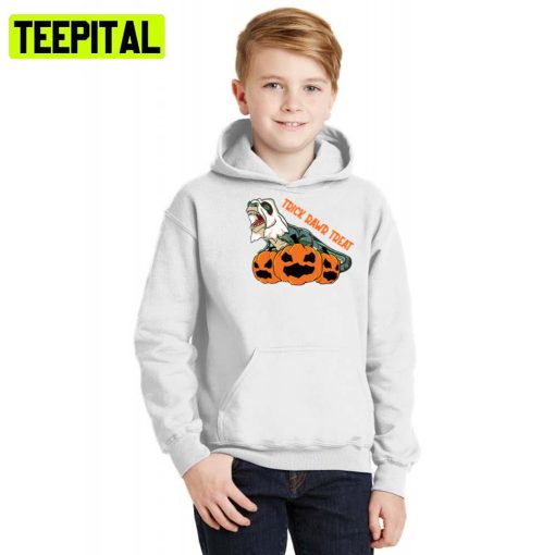 Dinosaur Trick Rawr Treat T Rex Mummy Pumpkin Halloween Illustration Hoodie