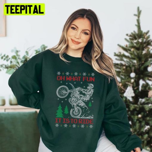 Dirt Bike Christmas It Is To Ride Knit Pattern Ugly Unisex Sweatshirt