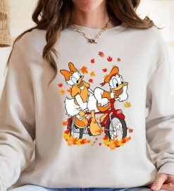 Disney Donald Duck Daisy Duck Riding Bike The Maple Tree Leaves Halloween Fall Sweatshirt