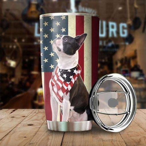 Dog Boston Terrier America Flag National Day Stainless Steel Cup