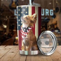 Dog Chihuahua America Flag National Day Stainless Steel Cup