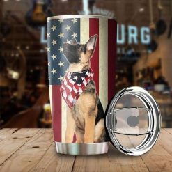 Dog German Shepherd America Flag National Day Stainless Steel Cup