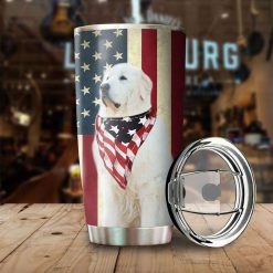 Dog Great Pyrenees America Flag National Day Stainless Steel Cup