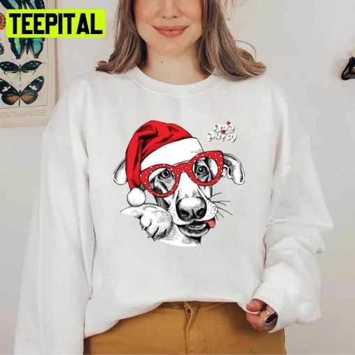 Dog Wearing Glasses And Santa Hat Unisex Sweatshirt