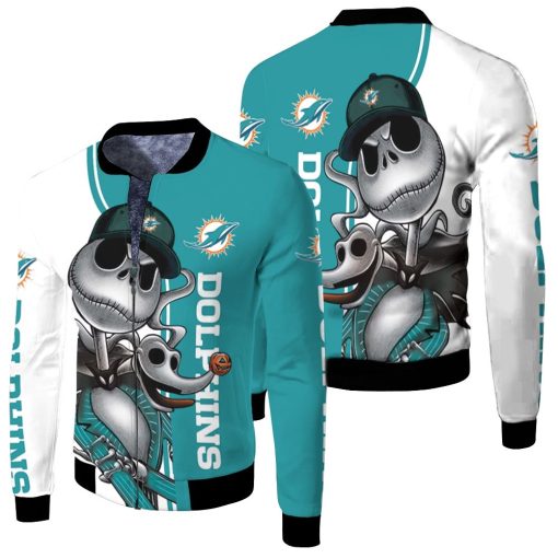 Dolphins Jack Skellington And Zero Fleece Bomber Jacket