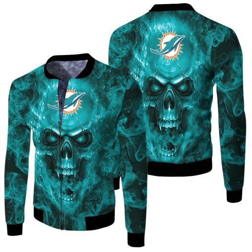 Dolphins Nfl Fans Skull Fleece Bomber Jacket